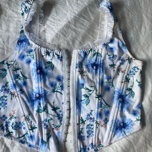 Altar'd State White and Blue Bustier Tank Top